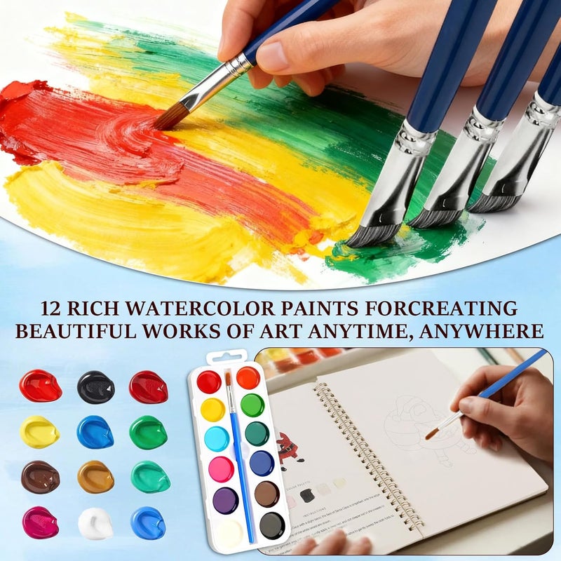 KOSIMI Watercolor Workbooks, Beginner Watercolor Painting Kit –Water Coloring Book Paint Set Workbook with 12 Watercolor Paints & Brush (C) - Image 5